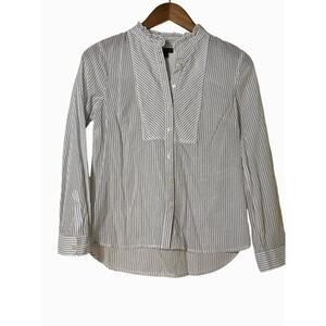 Talbots Pinstipe Button Bibbed Blouse Long Sleeve Semi-Sheer Cotton Small